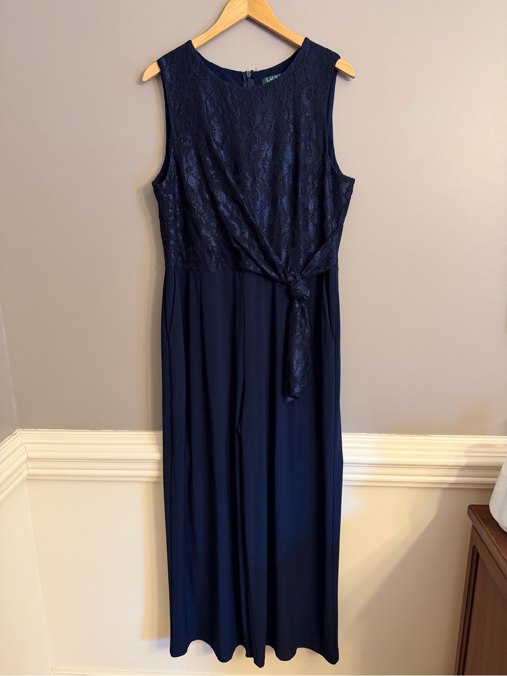 Lauren Ralph Lauren Navy Lace Bodice Plus Special Occasion Jumpsuit 18